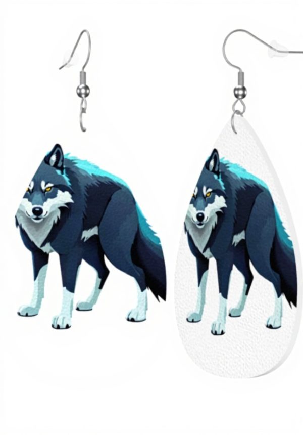 Boucles doreilles cuir GGNKDL Topo Map Wolf goutte deau