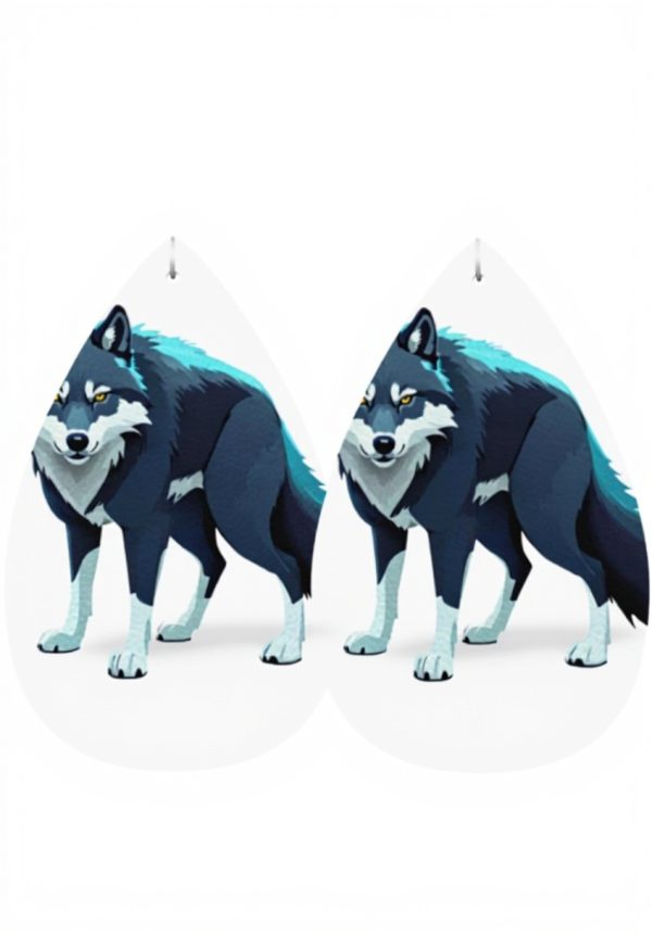 Boucles doreilles cuir GGNKDL Topo Map Wolf goutte deau