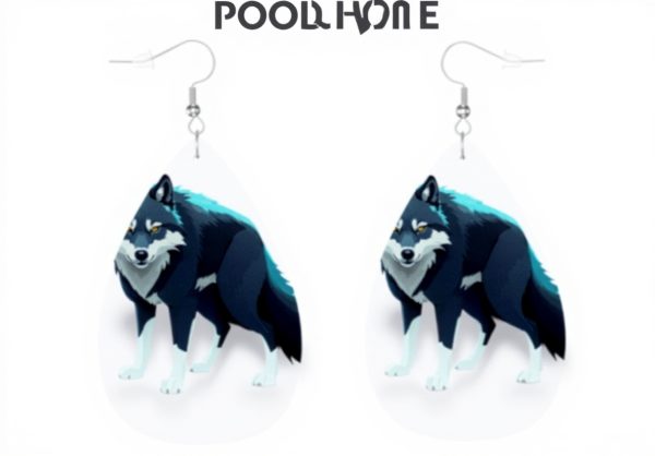 Boucles doreilles cuir GGNKDL Topo Map Wolf goutte deau