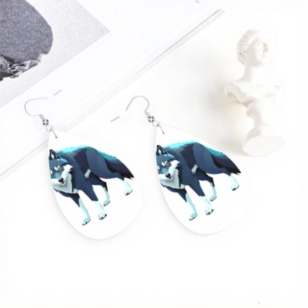 Boucles doreilles cuir GGNKDL Topo Map Wolf goutte deau