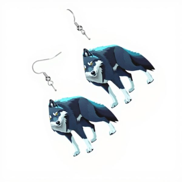 Boucles doreilles cuir GGNKDL Topo Map Wolf goutte deau