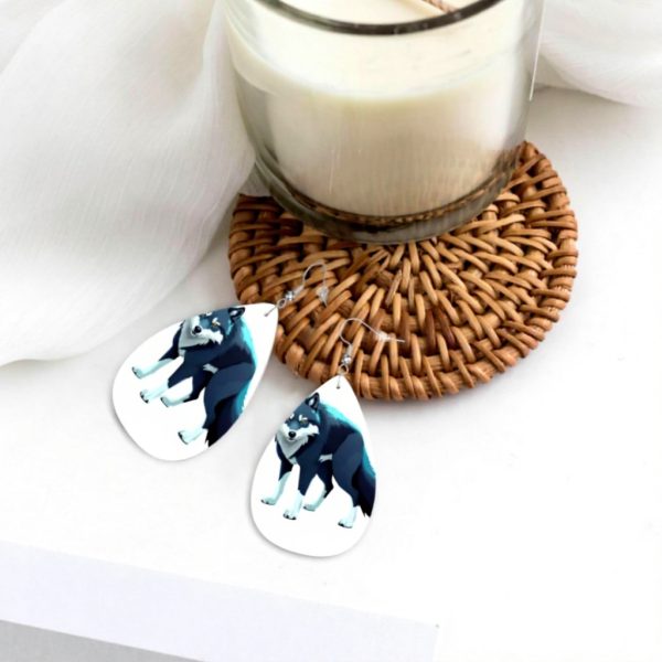 Boucles doreilles cuir GGNKDL Topo Map Wolf goutte deau