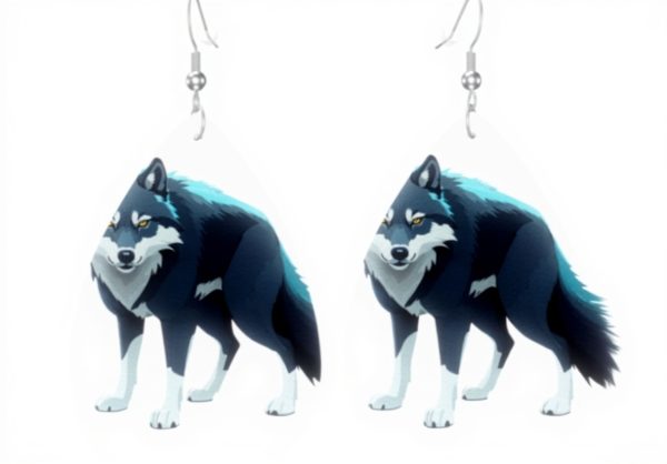 Boucles doreilles cuir GGNKDL Topo Map Wolf goutte deau