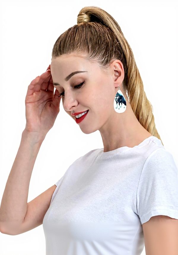 Boucles doreilles cuir GGNKDL Topo Map Wolf goutte deau