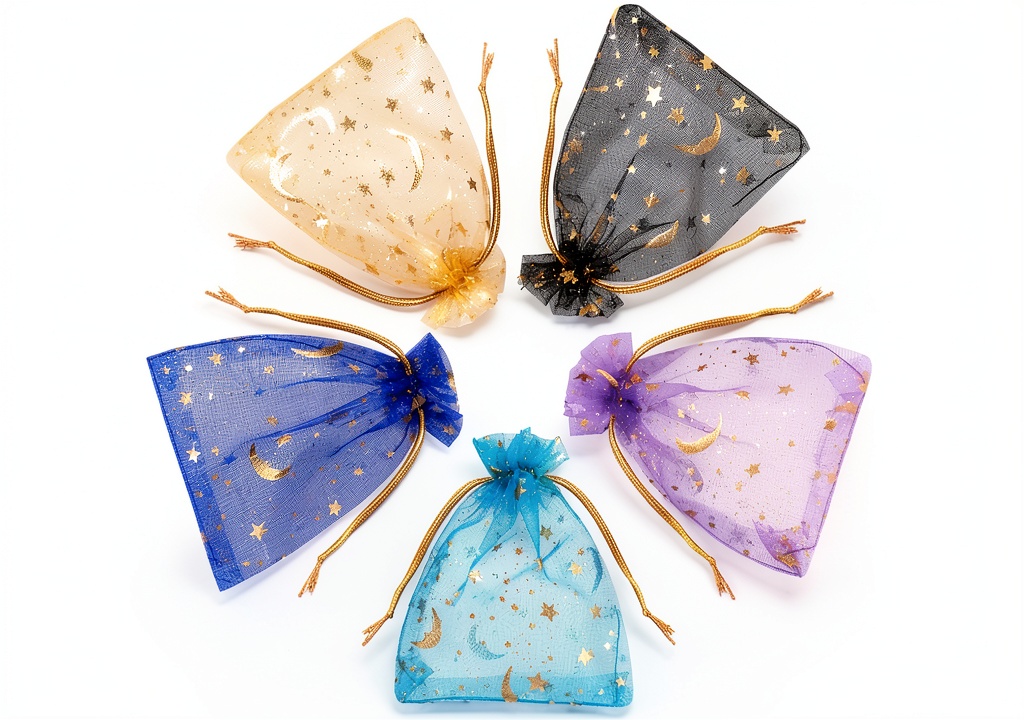 Sachet en organza Fuyamp motif étoile et lune avec cordon de serrage