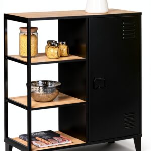 Buffet ESTER IDMarket Bois Métal Noir 3 Portes Rangement-0