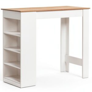 Table de bar HOMCOM bois naturel 4 étagères rangement-0