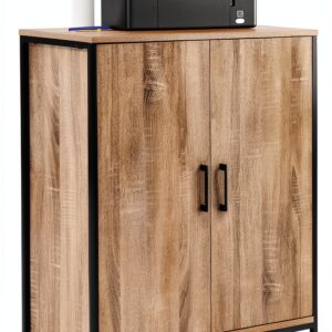 Armoire basse IDMarket Detroit 2 portes bois métal rangement-0