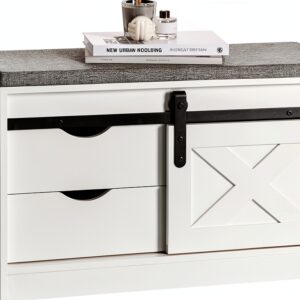 Banc à chaussures SoBuy blanc rangement porte grange design-0
