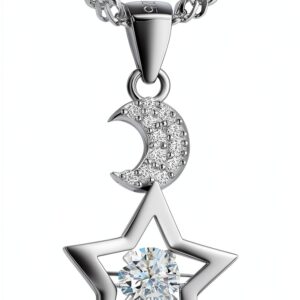 Collier étoile lune MICMIF argent 925 zircon cubique femme-0