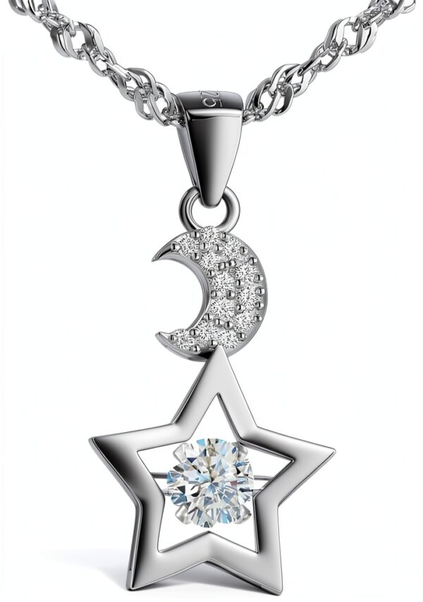 Collier étoile lune MICMIF argent 925 zircon cubique femme-0